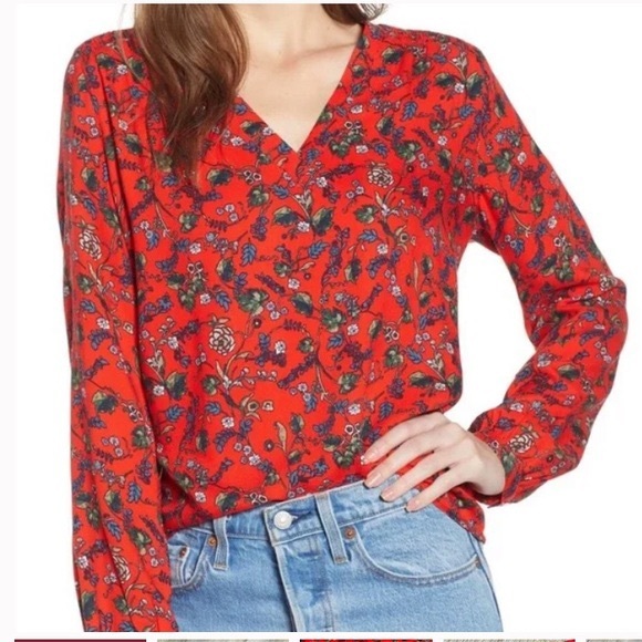 Hinge Red Floral V Neck Blouse - Picture 13 of 13
